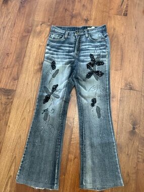 RARE Vintage Renault Jeans Y2K Floral Embellished Flare Bootcut Denim